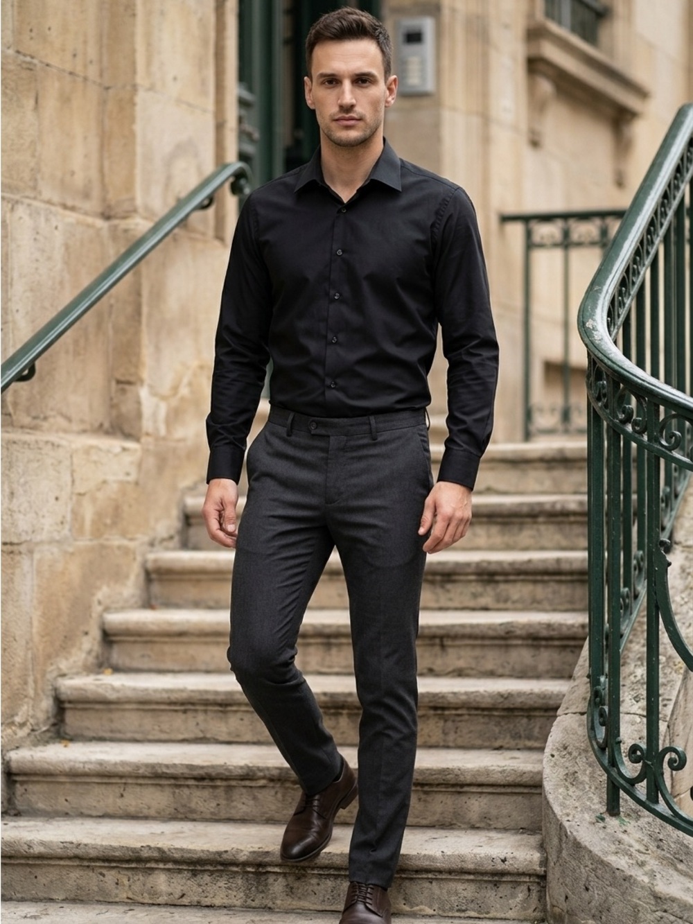 Geoffrey Beene Black Sateen Dress Shirt